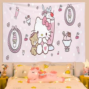 Wandteppiche Kawaii Zimmer Dekor Ästhetik Hallo K-Kitty Stoff Wandteppich für Wandhängedekoration Home Kunst Wanddekoration Boho niedlich