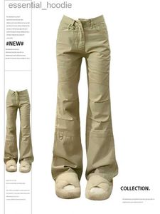 الجينز النسائي Jrjl Khaki Color Pants للنساء 2024 جديد Retro فضفاضة مستقيمة جينز عالية الخصر أزياء عرضة الطول الكامل الساق الجينز C240411