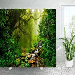 Tende da doccia giungla tropicale paesaggio verde piante foglie di caduta scenario della natura da bagno decorazioni per la casa appesa