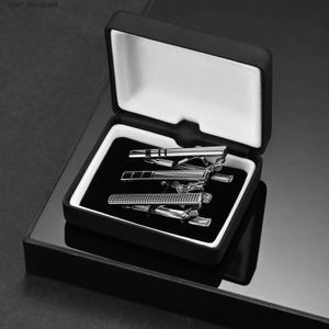 Tie Clips New High-quality Copper Mens Wedding Tie Clip High-end Brand Luxury Design Exquisite Pattern Crystal Tie Clip With Box Gift Y240411