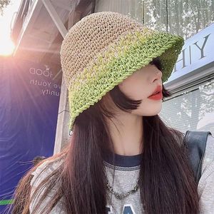 Beralar Moda Renk Eşleşen Saman kovası şapkası Yaz Seyahat Nefes Alabilir Çok Yönlü Japon Mori Gösteri Yüzü Küçük Güneş Koruyucu Kadın Kapakları