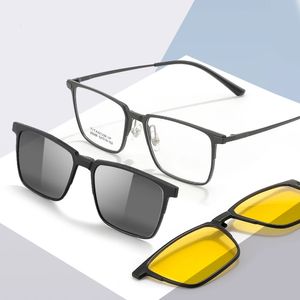 3 in 1 reines Full Rim Square Männer Brille Rahmen mit polarisiertem Clip auf Sonnenbrille und Nachtsicht Frauen Brillen 93006 240323