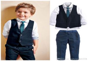 Nova marca Baby Kids Handsome Gentleman Terne Boys Roupas Tops Camisa Camisa Pontas de gravata 4pcs roupas de roupa1190943