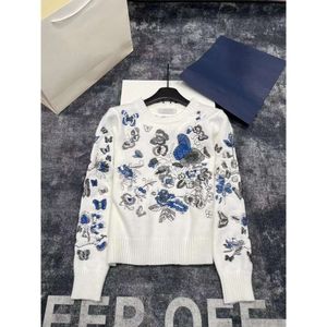 Women's Knits & Tees Autumn Winter Butterfly Flower Heavy Industry Embroidery Long Sleeved Sweater Slim Fit Slender Knitted Elegant Top