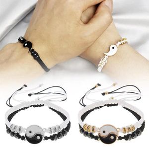 Charm Bracelets 2pcs Tai Chi Couple Handmade Woven Baided Rope Adjustable Luck Braided Bracelet For Lover