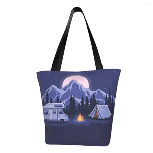 Alışveriş Çantaları Özel Happy Camper Canvas Çanta Kadınlar Taşınabilir Bakkal Kampı Yaşam Tote Müşterisi