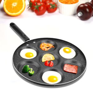 Verdickte Omelett-Pfanne Frühstückshersteller 4/5/7-Loch-Bratschalte Kein Öl-Rauch-Eier-Pfannkuchen-Pfannkuchen Steak Pan Cooking Ei Schinken Pfannen