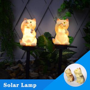 Solar Powered Outdoor Waterproof Light Landscape Cute Little Cat Resin Balcony Villa Garden Courtyard Ground Plug Lawn LED Lamps