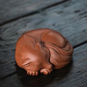 Ręcznie robione rzeźby rzemiosło kreatywne fioletowe gliniane gliniane herbatę Zwierzęta domowe Little Fox Statue Ornament Zestaw Dekora