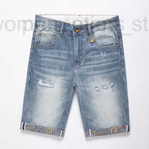 Mäns jeansdesigner denimshorts, sommar casual mode, ungdomstrend, traserat tryck, smal passform, elastiskt kvarter MLSH 4VH8