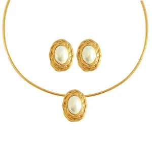 Halsband örhängen set oudianya smycken xl80-eh223 fransk inlagd imitation pärla armband rostfritt stål guldpläterade smycken