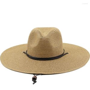 Breda randen hattar 10.5 cm stor stråhatt för kvinnliga män jazz fedoras kylande sol sommaren andas elegant damparti grossist