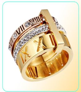 Jewelry Stainless Rings Full size 6 7 8 9 10 Original wide band hollow gold rose gold roman numeral XII women screw ring242W5496832