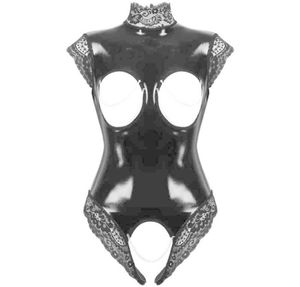 Nxy sexig uppsättning erotisk fetisch kropp kostym cupless crotchless teddy underkläder femme svart lagbok pvc latex catsuit gothic kvinnor porr cos6871468