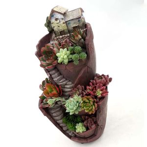 Dual Layer Sky Garden Pot for Herb Flower Cacti Sedum Succulent Bonsai Planter Box Resin Crafts Fairy Garden Ornaments Decor 240329