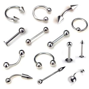 5pcslot Colore argento inossidabile sopracciglia in acciaio inossidabile ombrellone per le labbra per piercing anello per piercing anello per piercing Labret bilanciere tunnel gioiello 240409 240409