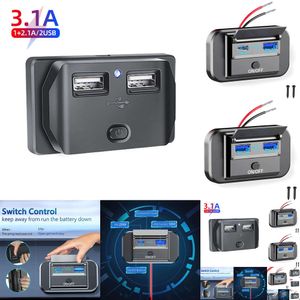 New 2024 2024 Other Auto Electronics Qc3.0 PD Type C Dual USB Ports Quick Charge Car Charger Socket Adapter 12V/24V USB Power Panel With Swith For Marine Motorcycles