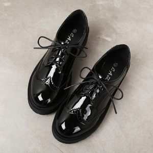 Casual Shoes Japanned Leather Lace Up Bullocks Trendy Winter Plush Carve Patterns Thick Bottom Espadrilles Mujer All-match Loafer Women