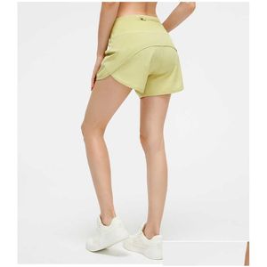 Kvinnor Tracksuits Lu-33 Yoga Shorts ty byxor Pocket Snabbt torrhastighet upp Gymkläder sportdräkt andningsbar fitness hög elastisk midja otq7o