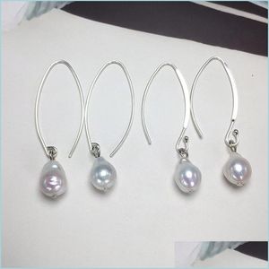 Stud High-Gloss S925 Sterling Sier Pearl Ear Hook Earrings Water Drop Baroque Earring For Women Anniversary Gift Jewelry Delivery DHGTM