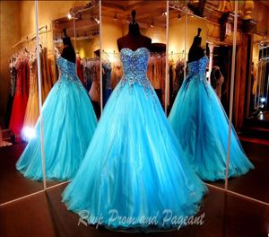 Blue Ball Gown Prom Dresses Sweetheart Strapless Multi Colored Stones Beaded Tulle Quinceanera Dresses Formal Masquerade Gowns3741467