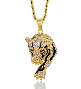 Colares pendentes Xishan Red Eye Tiger com corda de corda de 4 mm Iced fora do zircão cúbico Men 039S Hip Hop Jewelry Gifts4364265