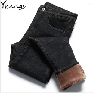 Jeans femininos mais lã quente estilo coreano de inverno engross de demin