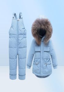 コート幼児の男の子の女の子の服セット子供039sダウンジャケット冬のスーパーウォームフード付き本物の毛皮の子供コスチューム雪スーツ厚い3657062