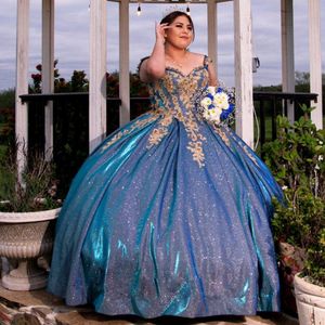 Shining Quinceanera Dresses Prom Gown Off the Shoulder 3D Appliques Sweet 15 16 Dress Plus Size Ball Gown Junior Girls Birthday Party Gowns