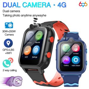 RELISÕES 4G Smartwatch de crianças com GPS posicionando crianças agps lbs wifi sos câmera dupla relógios inteligentes Relógios à prova d'água 900mAh Playback de música