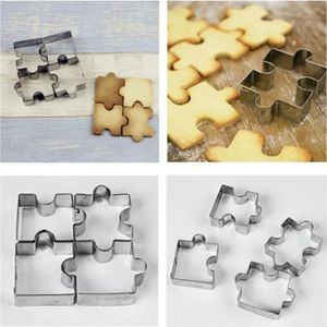 4pcs/conjunto de biscoitos Puzzle Puzzle Setter de aço inoxidável conjunto de biscoitos de biscoito Diy Biscoit Mold Moldest Bakeware Cake Mold Decorating Wedding Decorating