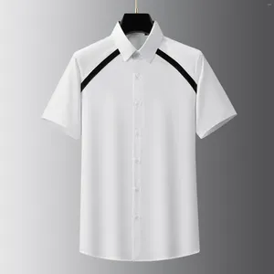 Camisas casuais masculinas Camisa de retalhos de alta qualidade para homens de manga curta vestido de rua de rua de rua social Roupas de banquete 2024