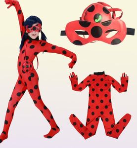 Halloween spandexdräkt för barn tonåring flickor elastisk födelsedag jul cosplay lady bug zentai kläddräkt set t4453347