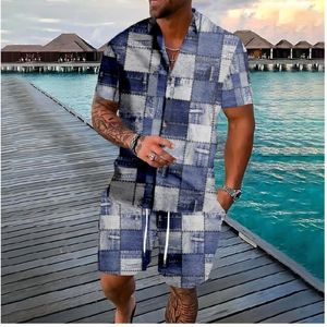 Erkek Trailsits Lattice Punk Sokak Giyim Hawaiian Tatil Düğmesi Gömlekler Şort Renk Hip Hop Setleri Trailtsuit Casual Beach Erkek Giyim