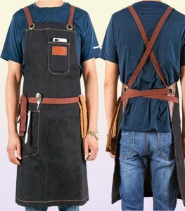 Denim frisyren Förkläde för män Justerbart salongfrisörverktyg BBQ Bib Working Uniform Korean Fashion Black Aprons4024366