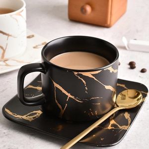 Cups Saucers Nordic Style Marbled Ceramic Coffee Cup And Saucer Tea Set Flower Breakfast Water Mug Espresso