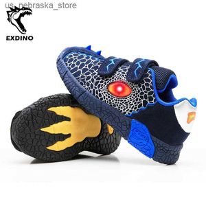 Sneakers EXDINO Childrens LED Spring and Autumn Flash Shoes 3-6Y Boys Childrens Light up Sports Shoes Casual Running Sports Shoes Q240412