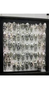 HELA 50PCSLOT GOTHIC Big Skull Ring Bohemian Punk Vintage Antique Silver Mix Style Mens Fashion Jewelry Skeleton Ring Size N6561315