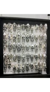 Ganz 50pcslot Gothic Big Skull Ring Bohemian Punk Vintage Antique Silver Mix Style Herren Mode Schmuck Skelett Ringgröße N6561315