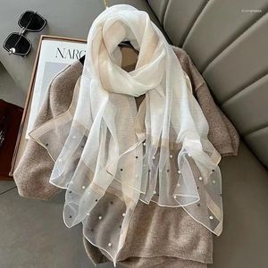 Scarves Spring Simulated Silk Scarf Women's Style Fashionable Western Beaded Sun Protection Shawl Winter Warmth Summer