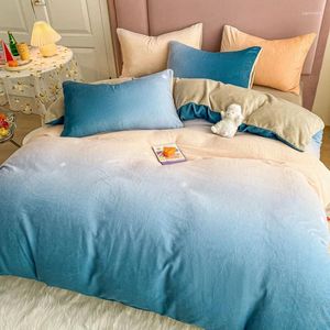 Bedding Define Winter Warm Flannel Princesa Conjunto Gradientes Cristal Veludo Double Tampa de Tampa de Cama Fronhas de Casamento Têxteis Têxteis