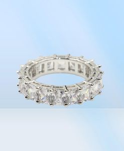 Vintage Fashion Jewelry Real 925 Sterling Silver Princess White Topaz Cz Diamond Eternity Women Wedding Engagement Band Ring Gift9258867