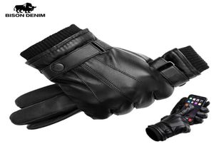 Menim Bison Men039S Luvas de couro genuínas Luvas de tela de toque para homens inverno luvas quentes de dedo completo Handschuhe Plus Velvet S28881465