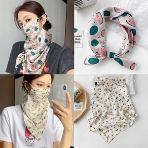 Lenços de lenços respiráveis lenço de seda fino máscara de protetor solar cobrindo mulheres protetor de pescoço do pescoço do véu de orelha