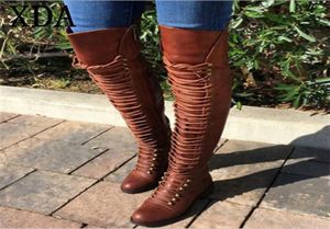 Boots XDA 2022 Women039s Over Knee High Boot Lace Up Slim Thigh Heel Long Shoes Heels A117973871
