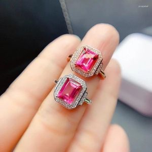 Klusterringar kjjeaxcmy fina smycken 925 sterling silver inlagd naturlig rosa topas kvinnors eleganta kvadrat justerbara ädelring supportkontroll