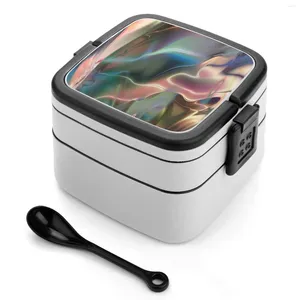 Servis neon marmor bento box bärbar lunch vete halm lagring container abstrakt fraktal 3d geometriskt mönster personaliserad