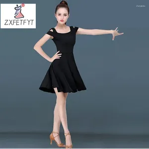Stage Wear 2024 Style Summer Short Sleeve Latin Dance Dress For Women Acetate Fiber Ballroom Competition And Practice