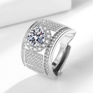 Hot selling live streaming luxurious full diamond wide edition mens rings European and American silver plated of stars fashionable high-end