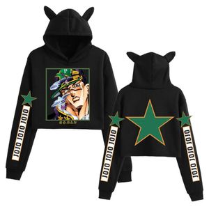 Designer Womens Hoodies Sweatshirts Hot Search Jojos Underbara äventyrsserie Japanese Animation Tryck Girls Open Navel Cats Ears Steared Catear Shaped Brea